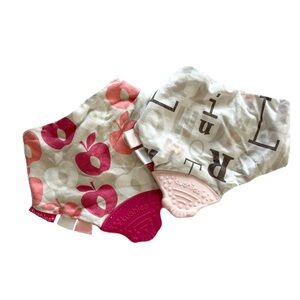 Kushies Chewbibs Pink Apples and Gray Letter Baby Bandana Bibs (2)